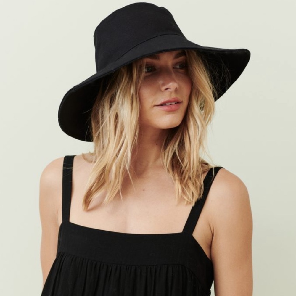Jenni Kayne Cotton Canvas Sun Hat, Black M/L NWT!